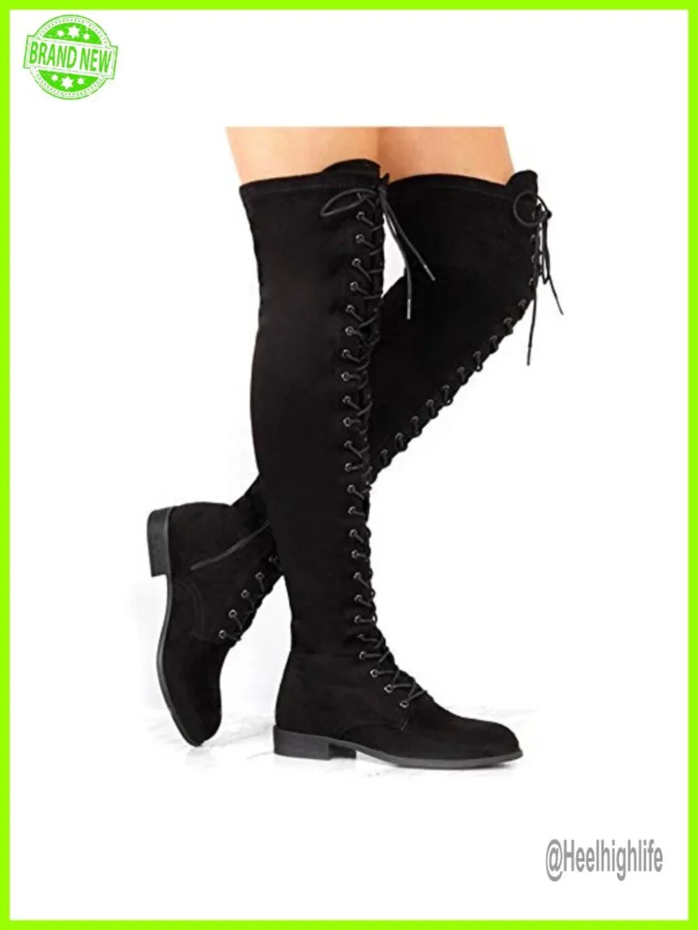 Over the Knee Lace Up Combat Boots with Rhinestones